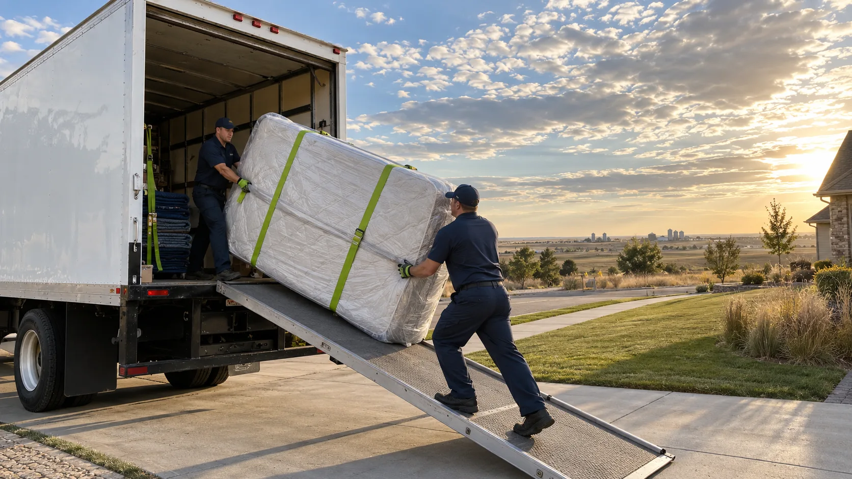 Mattress being loaded into a removal truck